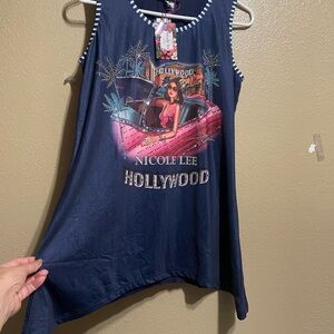 Nicole Lee Navy Hollywood Graphic Tunic
